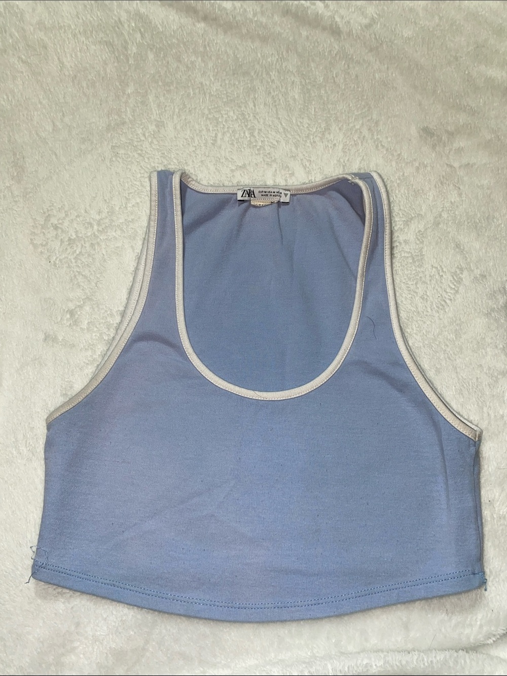 Zara Powder Blue Cropped Tank with Cream Trim